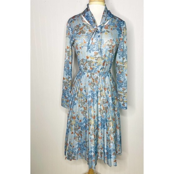 Vintage Dresses & Skirts - Vintage 60s/70s Blue Floral Boho Blouse & Skirt Set XS/S